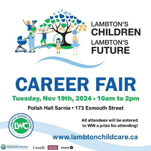 Career Fair event details with the Lambton's Children Lambton's Future logo