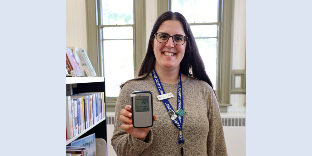 Branch Assistant Vivien Szigyarto demonstrates the new Radon Initial Screening Kit