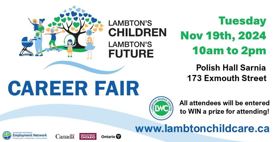 Career Fair promotional image with Lambton's Children Lambton's Future logo and event details