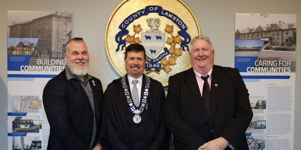 Warden Kevin Marriott (centre) with outgoing 2023-2024 Deputy Warden Brian White and incoming 2025-2026 Deputy Warden Jeff Agar